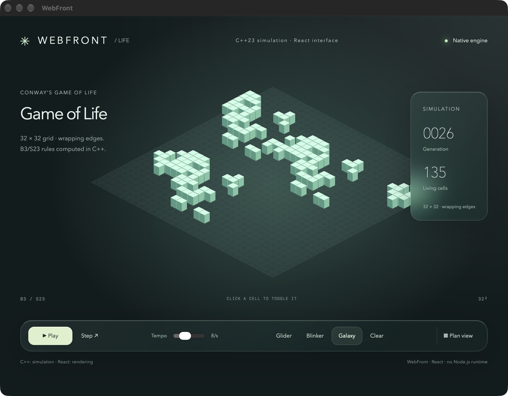 Application WebFront Life réelle avec grille isométrique